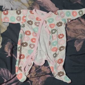 Hudson Baby Pink and Brown Donut Print Footie